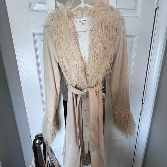 For Love And Lemons Cream Faux Suede and Fur Trench Coat - Picture 1 of 3